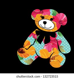 Cartoon bear. The silhouette of the elephant collected from flower pattern.