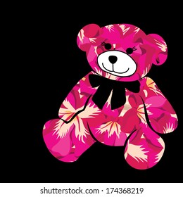 Cartoon bear. The silhouette of the elephant collected from flower pattern.