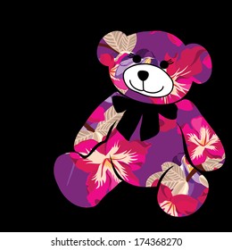 Cartoon bear. The silhouette of the elephant collected from flower pattern.