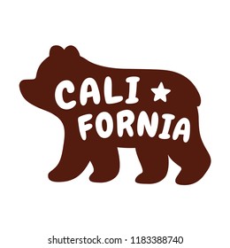 Cartoon bear silhouette with text California. Californian grizzly bear profile with cute stylized letters. Vector illustration.