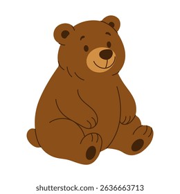 A cartoon bear is sitting on a white background. The bear is smiling and he is happy