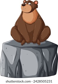 Zeichentrickbär sitzt nachdenklich auf einem Stein.