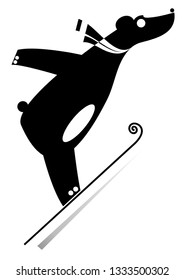 Cartoon bear a ski jumper black on white illustration. Cartoon bear a ski jumper original silhouette isolated 
