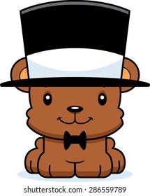 A cartoon bear smiling in a top hat.