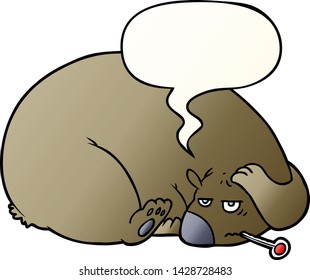 cartoon bear with a sore head with speech bubble in smooth gradient style