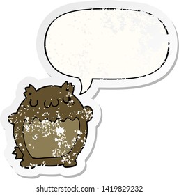 cartoon bear with speech bubble distressed distressed old sticker