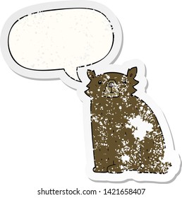 cartoon bear with speech bubble distressed distressed old sticker