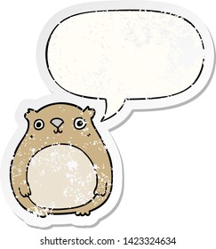 cartoon bear with speech bubble distressed distressed old sticker