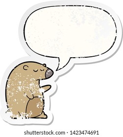 cartoon bear with speech bubble distressed distressed old sticker