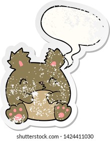 Cartoon-Bär mit Sprachblase bedrückte alte Aufkleber