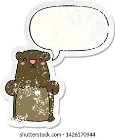 oso de caricatura con una burbuja de habla angustiado viejo pegatina