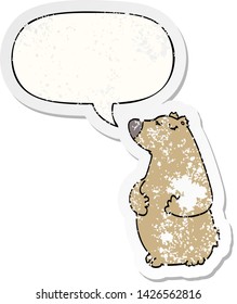 cartoon bear with speech bubble distressed distressed old sticker