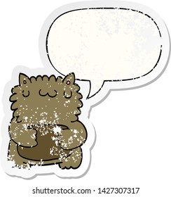 oso de caricatura con una burbuja de habla angustiado viejo pegatina