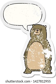 cartoon bear with speech bubble distressed distressed old sticker
