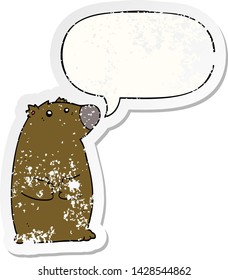 cartoon bear with speech bubble distressed distressed old sticker