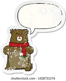 cartoon bear with speech bubble distressed distressed old sticker