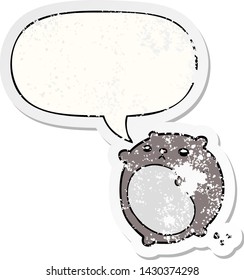oso de caricatura con una burbuja de habla angustiado viejo pegatina