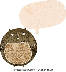 oso de caricatura con burbuja de habla en un estilo retro angustiado y texturado