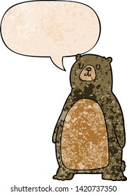 cartoon bear with speech bubble in retro texture style