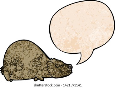 cartoon bear with speech bubble in retro texture style