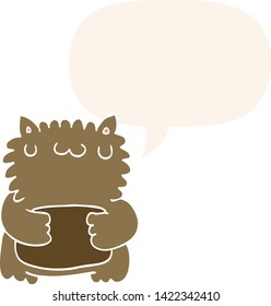 oso de caricatura con burbuja de habla en estilo retro