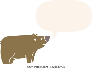 cartoon bear with speech bubble in retro style