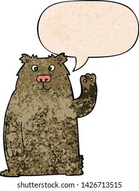 oso de caricatura con burbuja de habla en estilo de textura retro