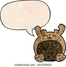 cartoon bear with speech bubble in retro texture style