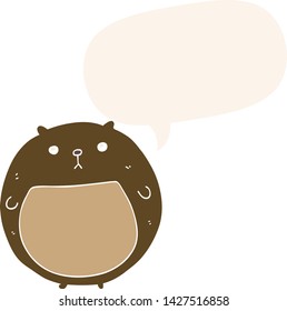 urso de desenho animado com balão de fala em estilo retrô