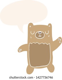 cartoon bear with speech bubble in retro style