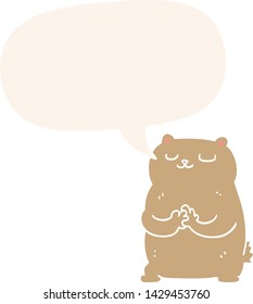 cartoon bear with speech bubble in retro style