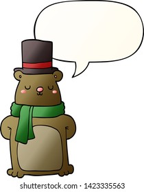 oso de dibujos animados con burbuja de habla en un estilo de gradiente suave