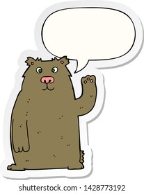 oso de caricatura con pegatina de burbuja de habla