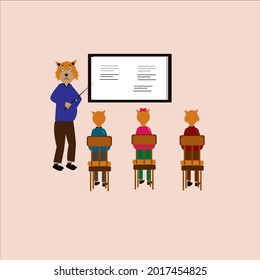 cartoon bear studying in class, for children's story books, this is a simple vector image