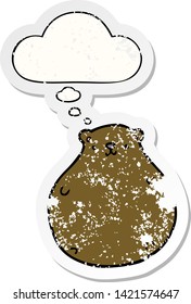 oso de caricatura con burbuja de pensamiento como pegatina gastada angustiada