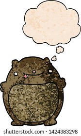 cartoon bear with thought bubble in grunge texture style
