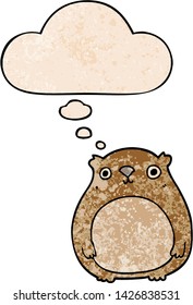 cartoon bear with thought bubble in grunge texture style
