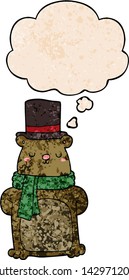 cartoon bear with thought bubble in grunge texture style