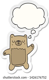 oso de caricatura con burbuja de pensamiento como pegatina impresa