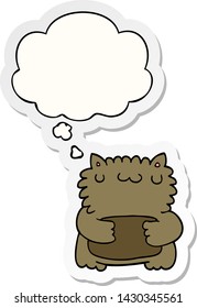 Karikaturbär mit Denkblase als Druckaufkleber