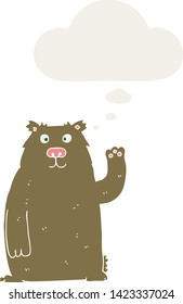 oso de caricatura con burbuja de pensamiento en estilo retro