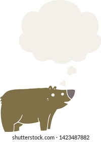 cartoon bear with thought bubble in retro style