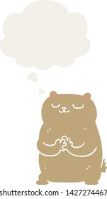 oso de caricatura con burbuja de pensamiento en estilo retro
