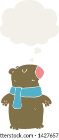 oso de caricatura con burbuja de pensamiento en estilo retro