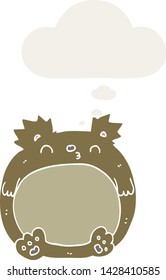 oso de caricatura con burbuja de pensamiento en estilo retro