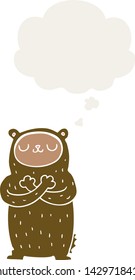 cartoon bear with thought bubble in retro style
