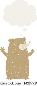 oso de caricatura con burbuja de pensamiento en estilo retro