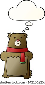 urso de desenho animado com bolha de pensamento em estilo gradiente suave