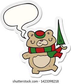 cartoon bear with umbrella with speech bubble sticker