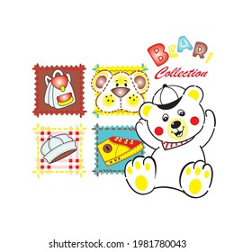 cartoon bear vector illustration happy with his stuff